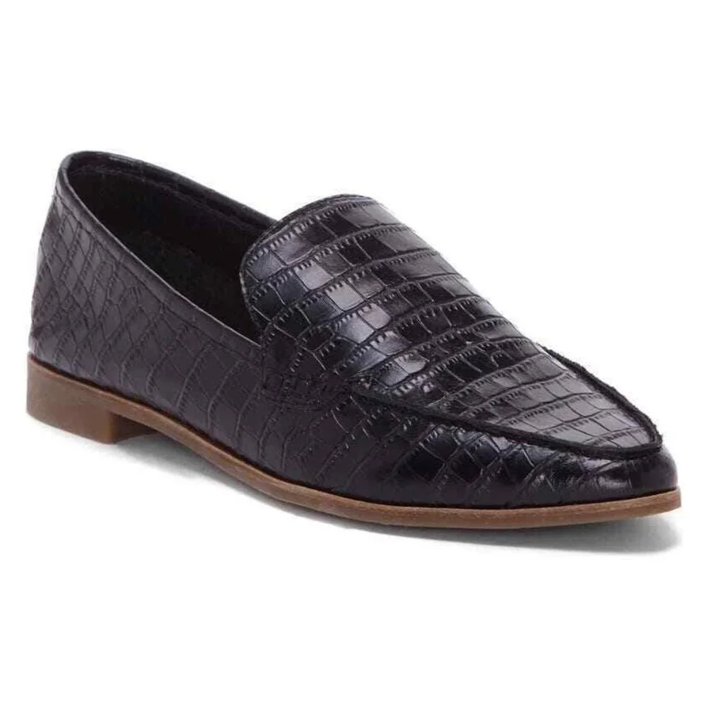 Lucky Brand 7.5 Bejaz Loafer Black Croc Leather